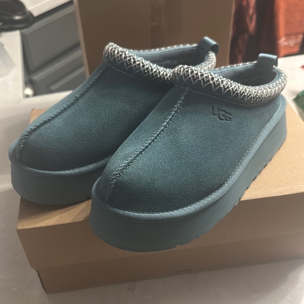 UGG Blue Suede Platform Slippers - Picture 2 of 6